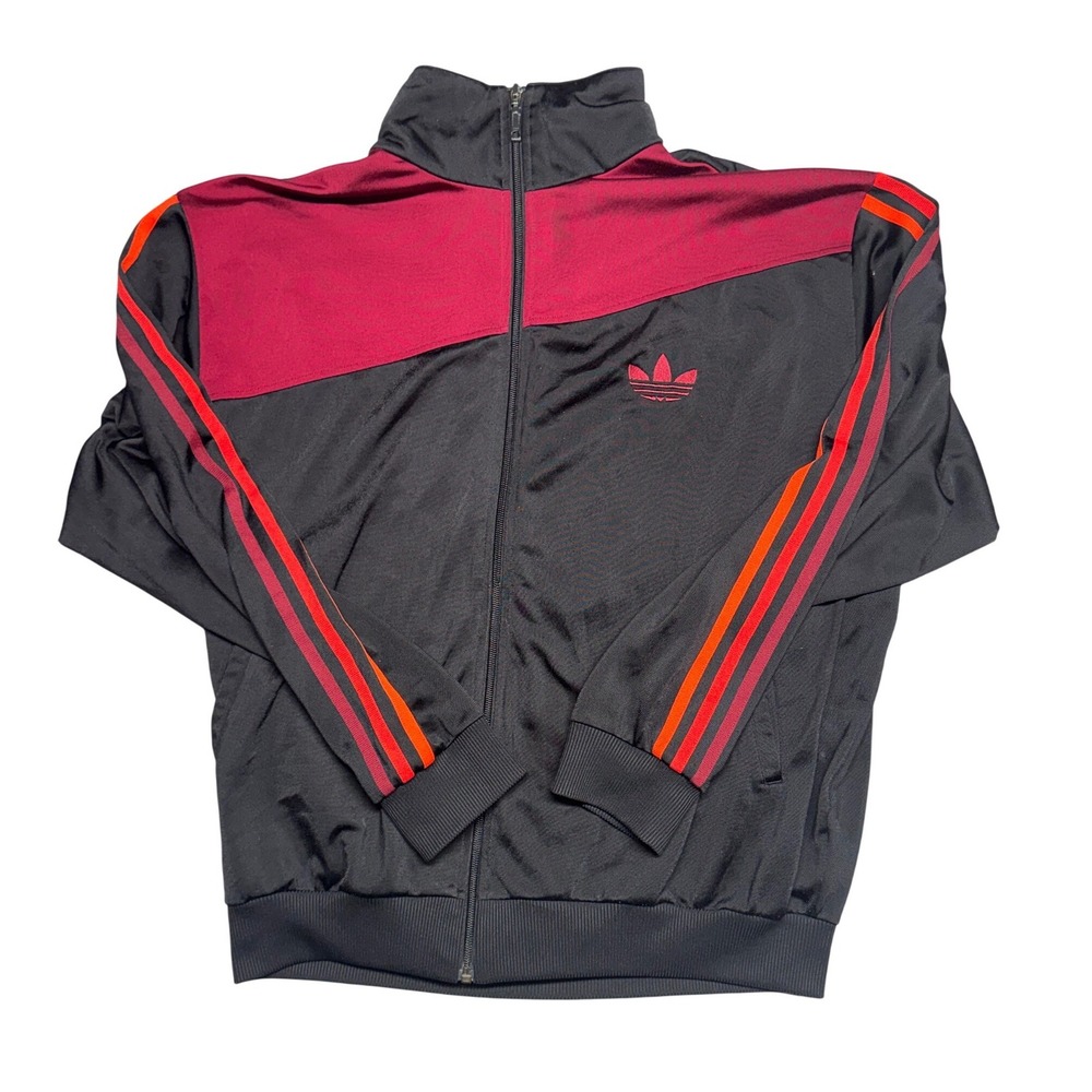 Adidas Originals Mens Track Jacket Black Burgundy Orange Trefoil Full Zip Large